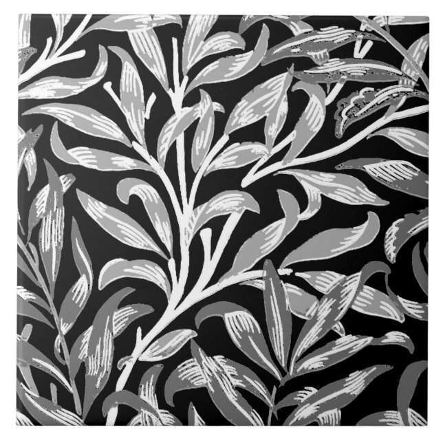 William Morris Willow Bough, Black, White & Gray Tile (Front)