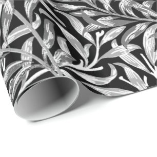 William Morris Willow Bough, Black, White & Gray Wrapping Paper
