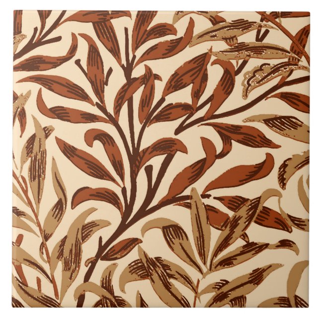 William Morris Willow Bough, Brown and Beige Ceramic Tile (Front)
