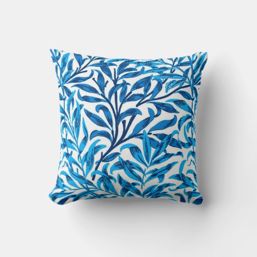 William Morris Willow Bough Cobalt Blue  White Throw Pillow