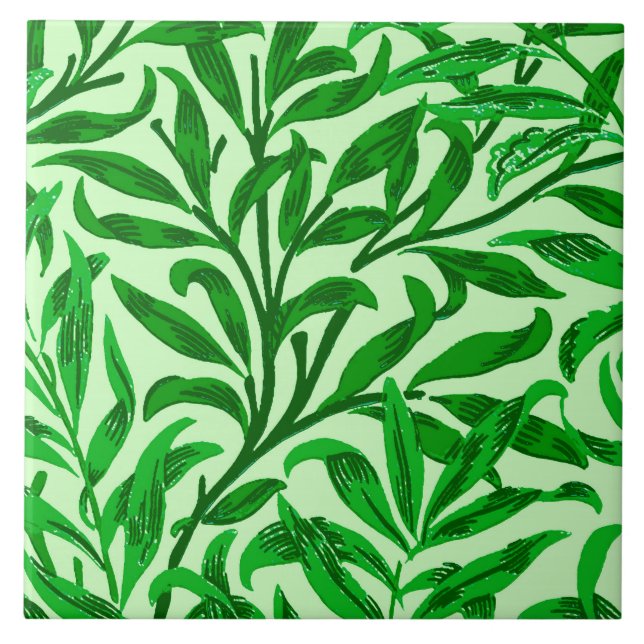 William Morris Willow Bough, Emerald Green Ceramic Tile (Front)