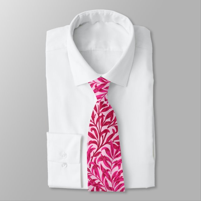 William Morris Willow Bough, Fuchsia Pink Neck Tie (Tied)