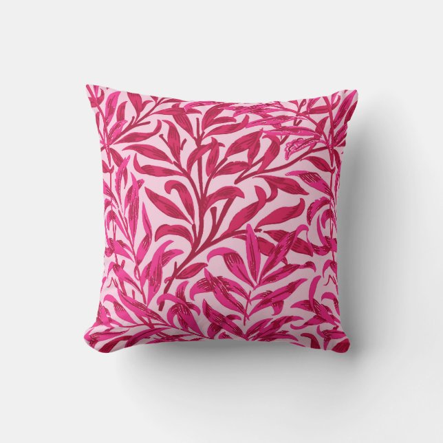 William Morris Willow Bough, Fuchsia Pink Throw Pillow (Front)