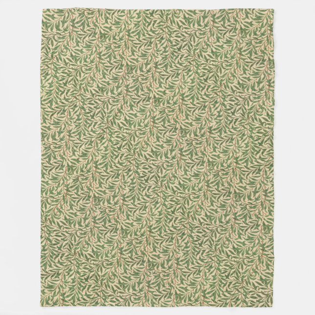 William Morris Willow Bough Green Willow Leaves Fleece Blanket (Front)
