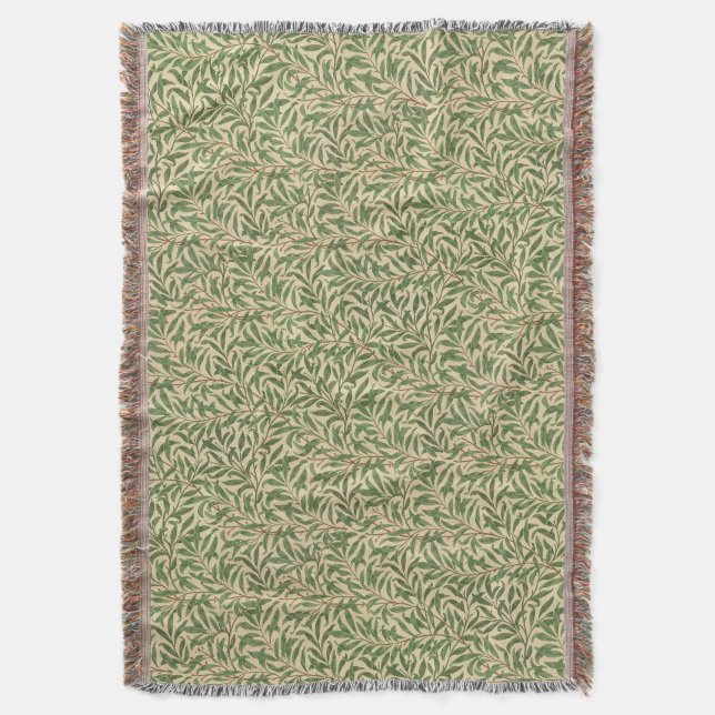 William Morris Willow Bough Green Willow Leaves Throw Blanket (Front Vertical)