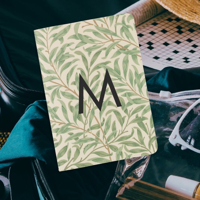 William Morris Willow Bough Pattern Monogrammed Passport Holder (A monogrammed passport cover with William Morris 'Willow Bough' leafy pattern)