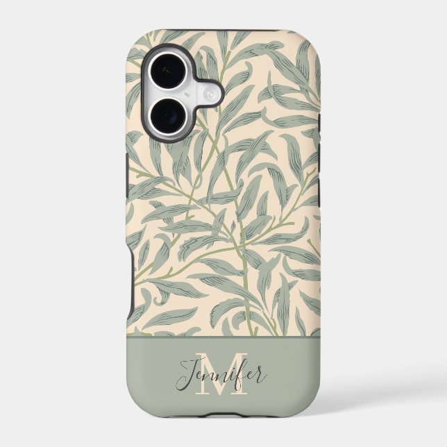 William Morris Willow Bough Pattern with Monogram Iphone Case (Back)