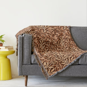 William Morris Willow Bough, Taupe and Brown Throw Blanket