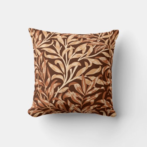 William Morris Willow Bough Taupe and Brown Throw Pillow