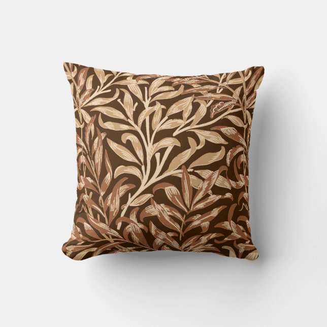 William Morris Willow Bough, Taupe and Brown Throw Pillow (Front)