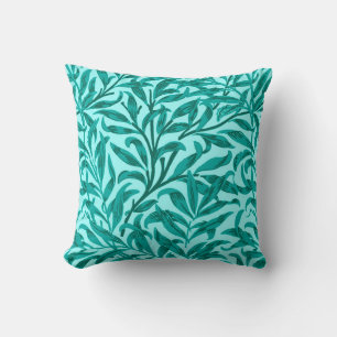 William Morris Willow Bough, Turquoise and Aqua Throw Pillow
