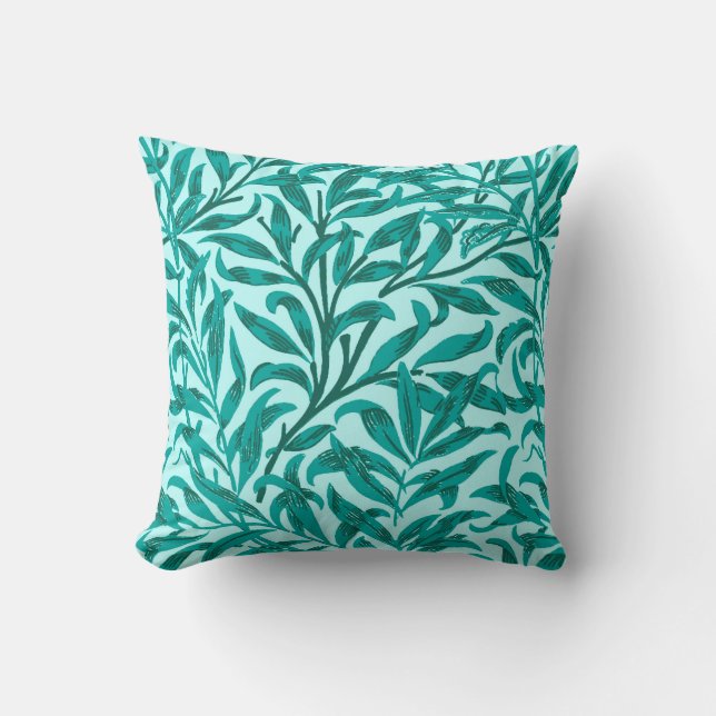 William Morris Willow Bough, Turquoise and Aqua Throw Pillow (Front)