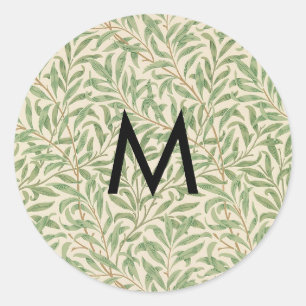 William Morris Willow Bough Vintage Leaf Monogram Classic Round Sticker