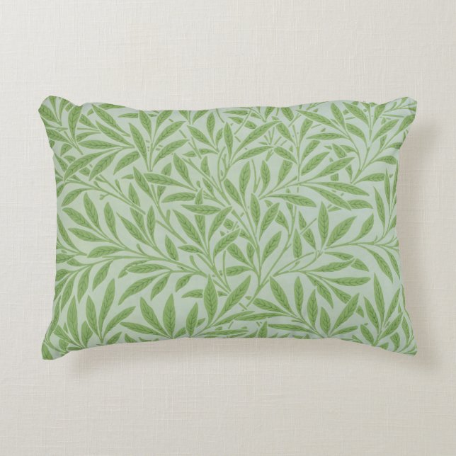 William Morris Willow Flower Classic Green Accent Pillow (Front)