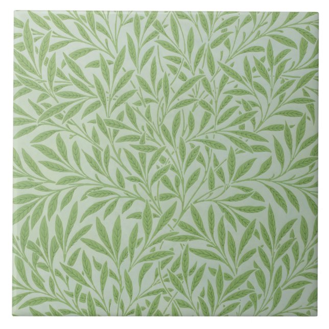 William Morris Willow Flower Classic Green Ceramic Tile (Front)