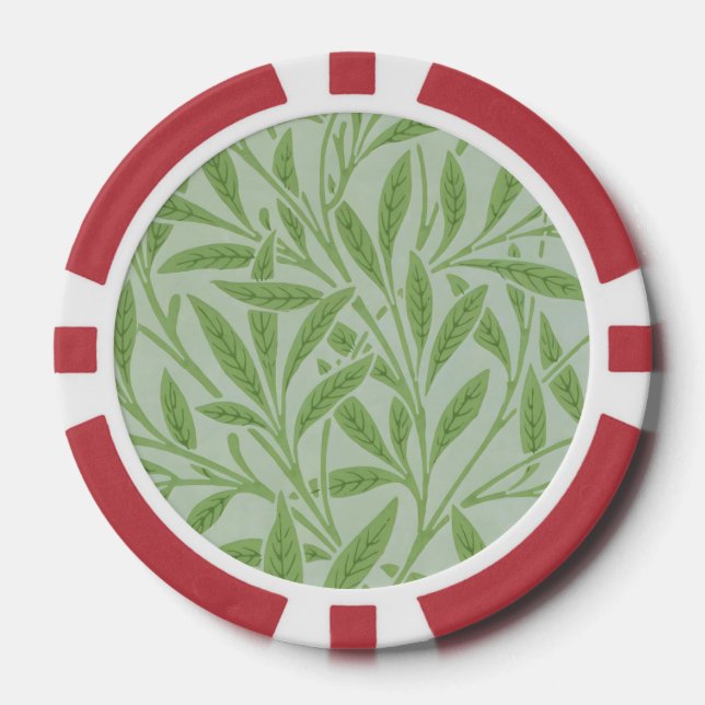 William Morris Willow Flower Classic Green Poker Chips (Front)
