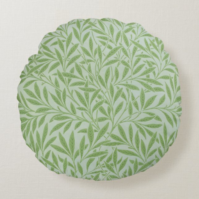 William Morris Willow Flower Classic Green Round Pillow (Front)
