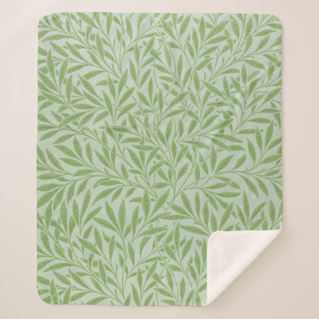 William Morris Willow Flower Classic Green Sherpa Blanket (Front)