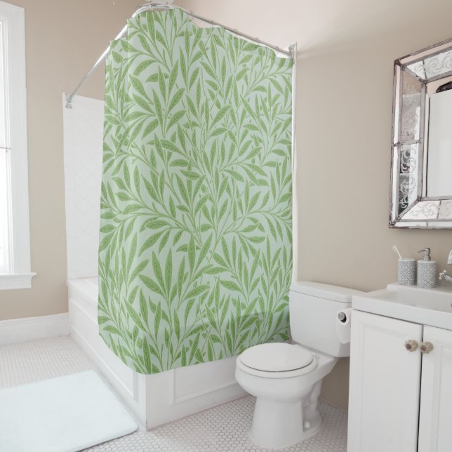 William Morris Willow Flower Classic Green Shower Curtain (In Situ)