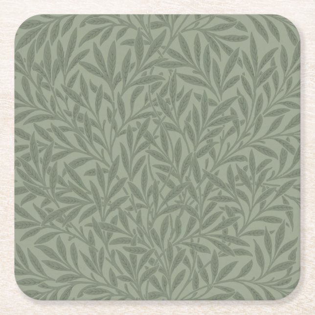 William Morris Willow Flower Classic Square Paper Coaster (Front)