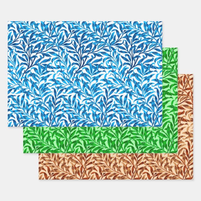 William Morris Willow, Light Blue, Green & Beige   Wrapping Paper Sheets (Set)