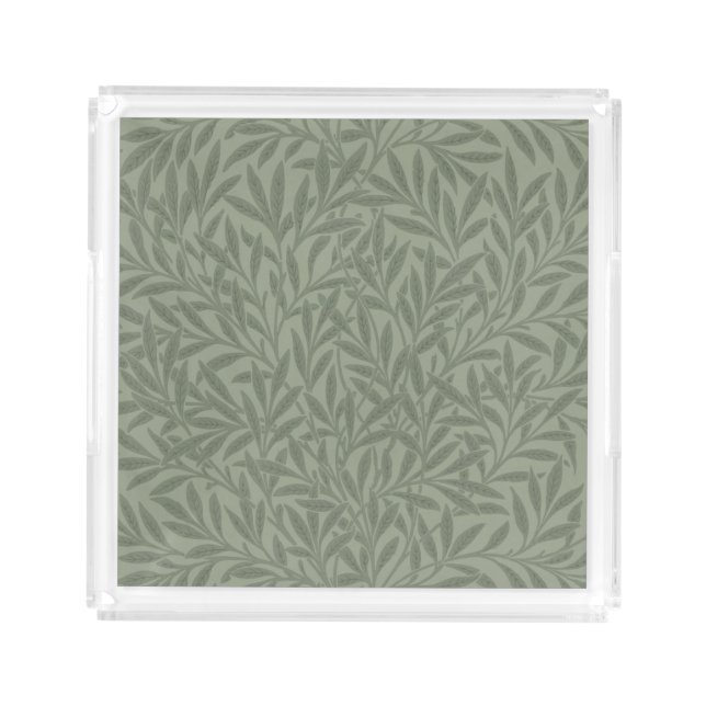 William Morris Willow Pattern Antique Sage Green Acrylic Tray (Front)