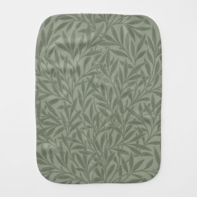 William Morris Willow Pattern Antique Sage Green Baby Burp Cloth (Front)