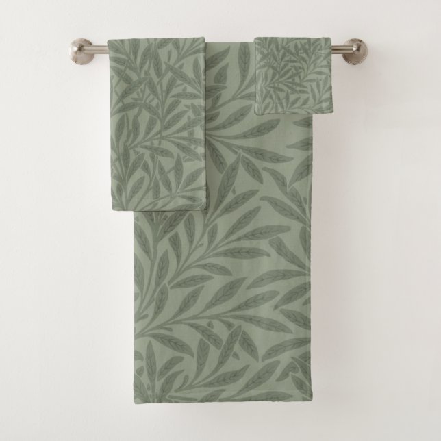 William Morris Willow Pattern Antique Sage Green Bath Towel Set (Insitu)