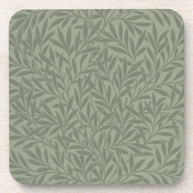 William Morris Willow Pattern Antique Sage Green Beverage Coaster (Front)