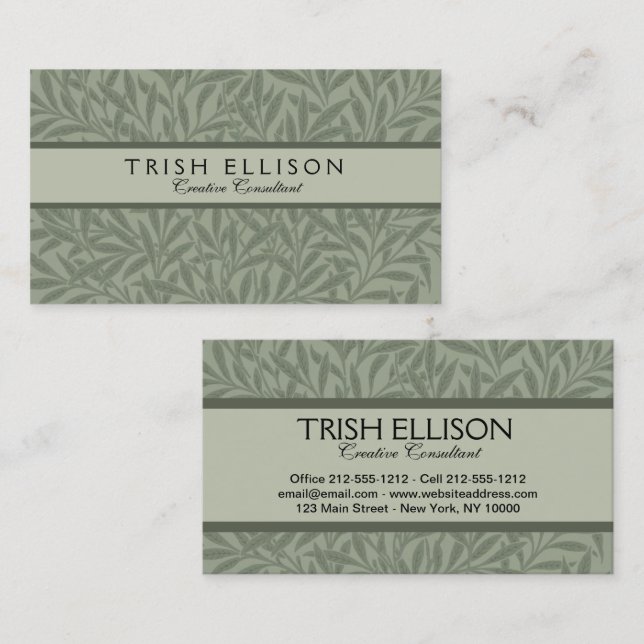 William Morris Willow Pattern Antique Sage Green Business Card (Front/Back)