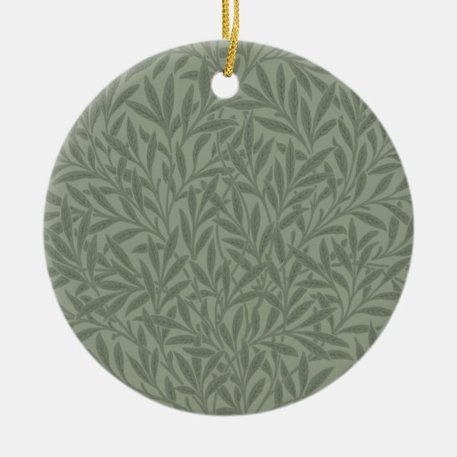 William Morris Willow Pattern Antique Sage Green Ceramic Ornament (Front)