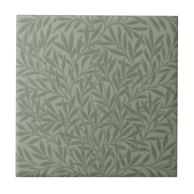 William Morris Willow Pattern Antique Sage Green Ceramic Tile (Front)