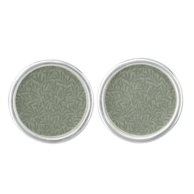 William Morris Willow Pattern Antique Sage Green Cufflinks (Front)