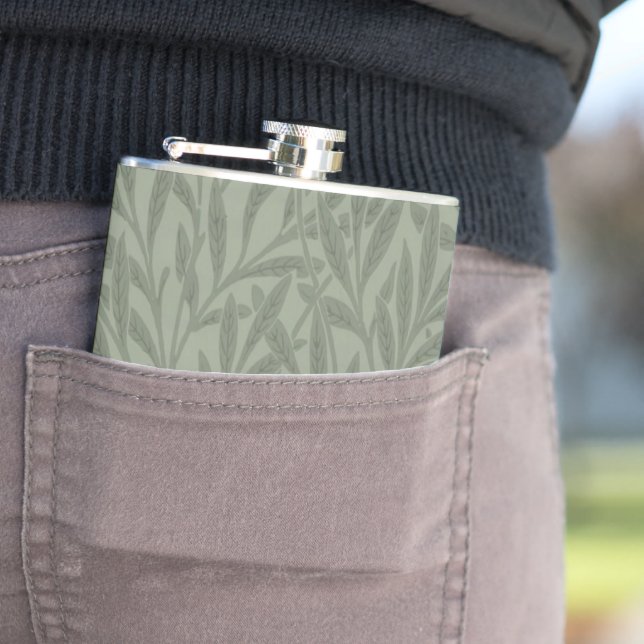 William Morris Willow Pattern Antique Sage Green Flask (In Situ)