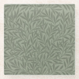William Morris Willow Pattern Antique Sage Green Glass Coaster