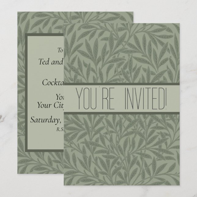 William Morris Willow Pattern Antique Sage Green Invitation (Front/Back)