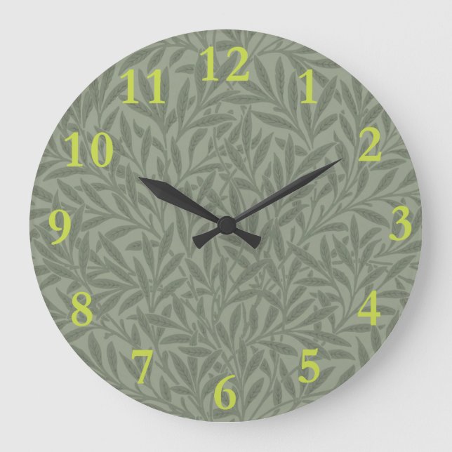 William Morris Willow Pattern Antique Sage Green Large Clock (Front)