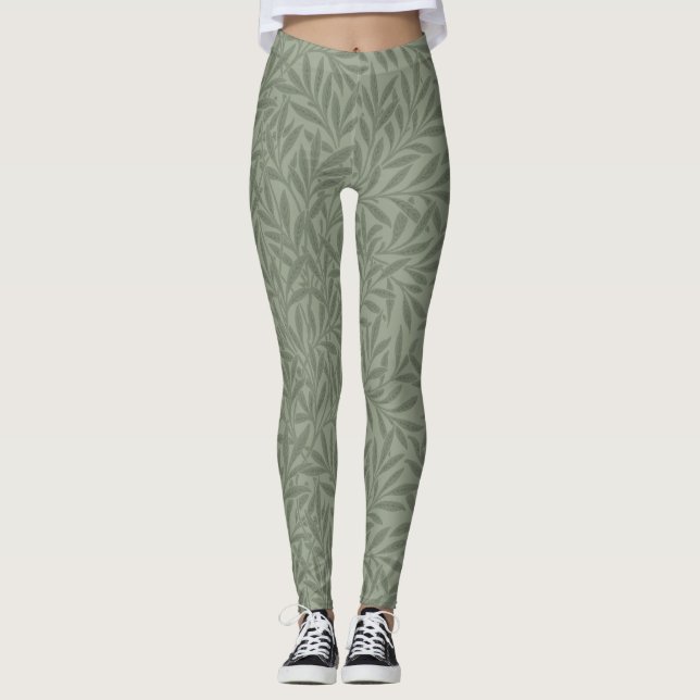 William Morris Willow Pattern Antique Sage Green Leggings (Front)