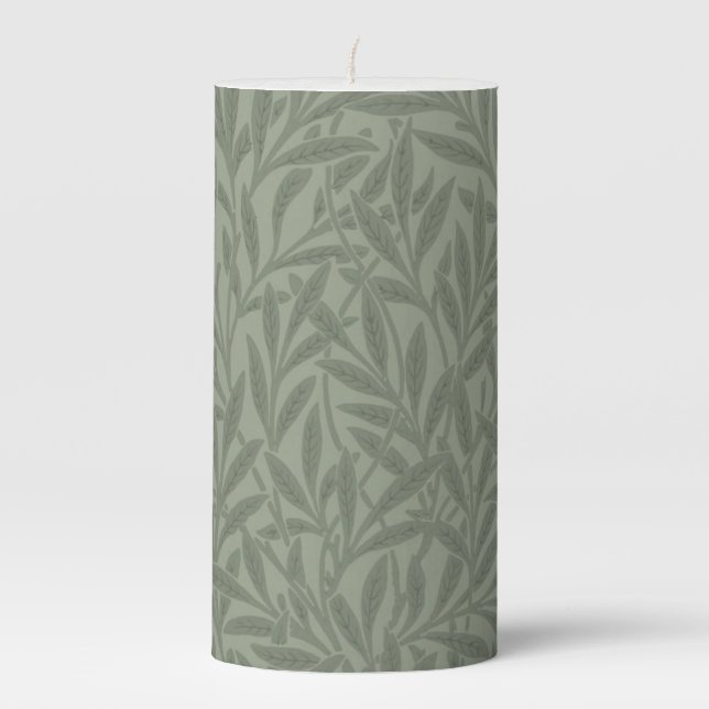 William Morris Willow Pattern Antique Sage Green Pillar Candle (Front)