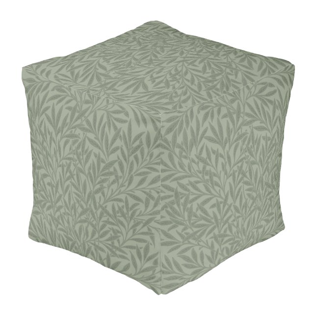 William Morris Willow Pattern Antique Sage Green Pouf (Angled Back)