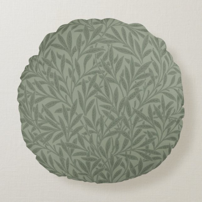 William Morris Willow Pattern Antique Sage Green Round Pillow (Front)