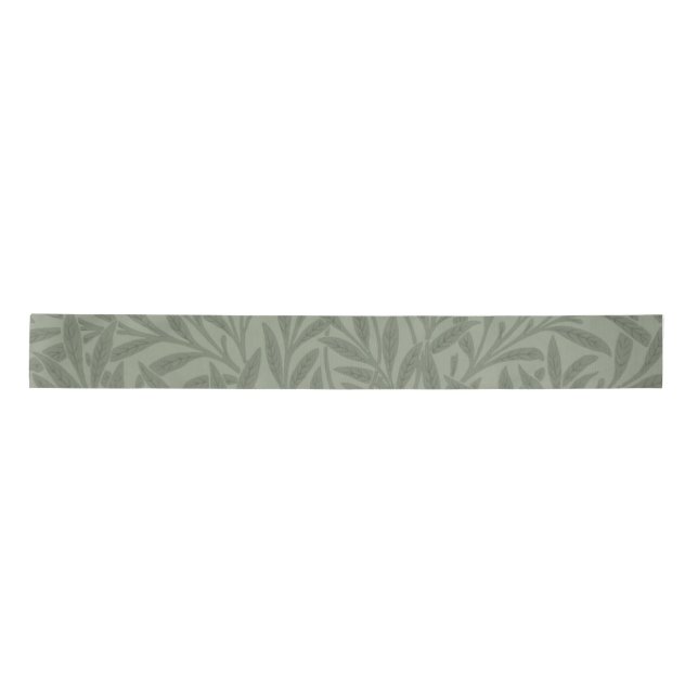 William Morris Willow Pattern Antique Sage Green Satin Ribbon (Front)