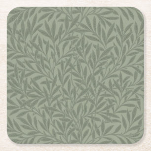 William Morris Willow Pattern Antique Sage Green Square Paper Coaster