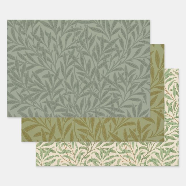 William Morris Willow Pattern Antique Sage Green Wrapping Paper Sheets (Set)