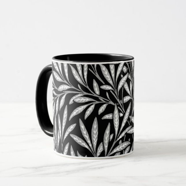 William Morris Willow Pattern, Black and White Mug (Front Left)
