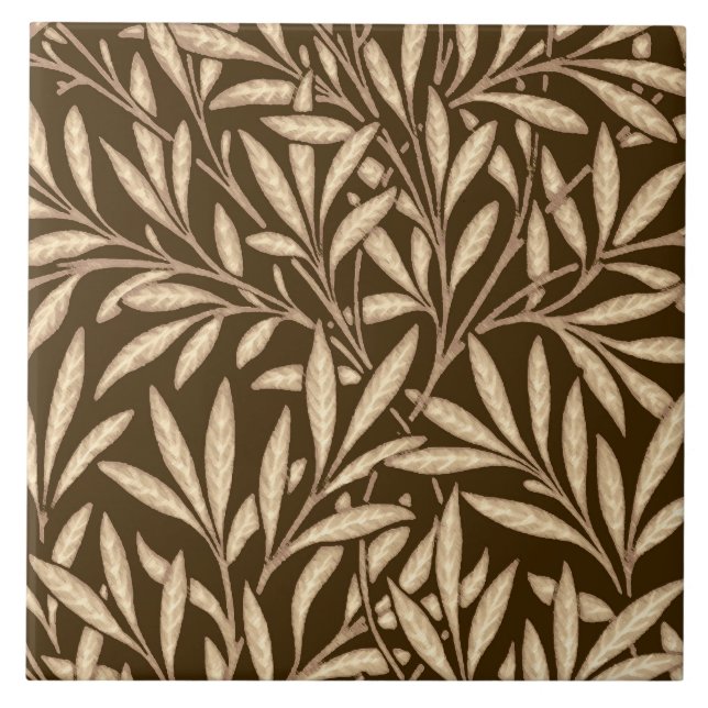 William Morris Willow Pattern, Brown and Beige Tile (Front)