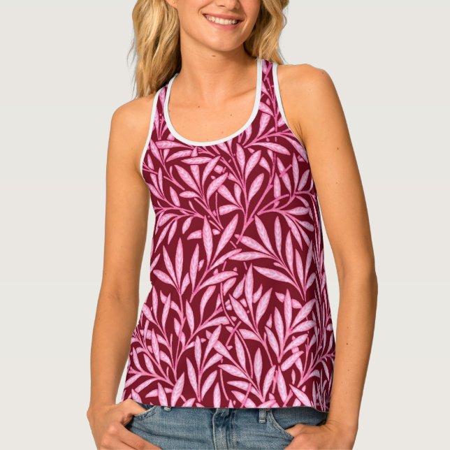 William Morris Willow Pattern, Burgundy & Pink Tank Top (Front)