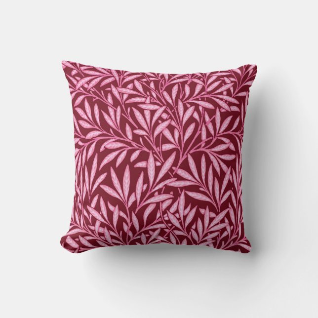 William Morris Willow Pattern, Burgundy & Pink Throw Pillow (Front)