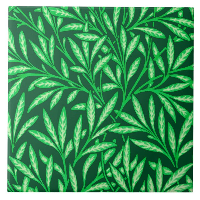 William Morris Willow Pattern, Emerald Green Ceramic Tile (Front)