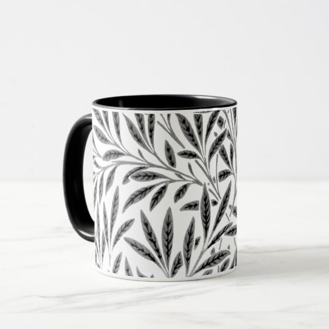 William Morris Willow Pattern, Gray, Black & White Mug (Front Left)